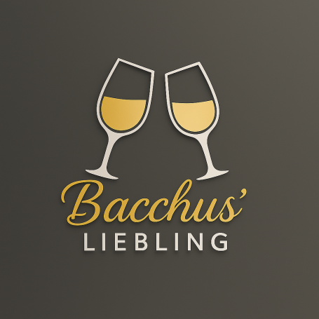 Logo Bacchus Liebling Zwei Weingläser mit goldfarbenem Inhalt, darunter der Text "Bacchus' Liebling".